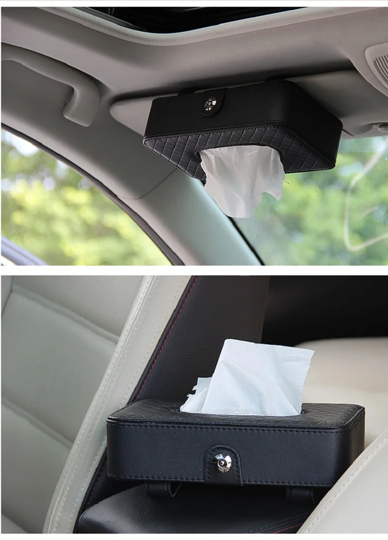 Universal Car Tissue Box – Leather Napkin Holder for Back Seat & Sun Visor