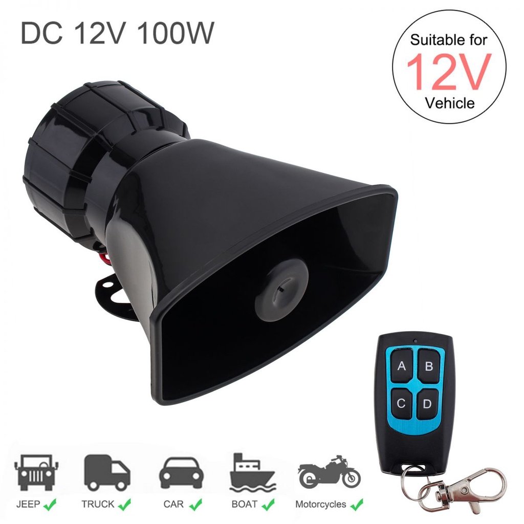 100W DC 12V Vehicle Warning Alarm Siren Horn System (with Remote/PA Function)