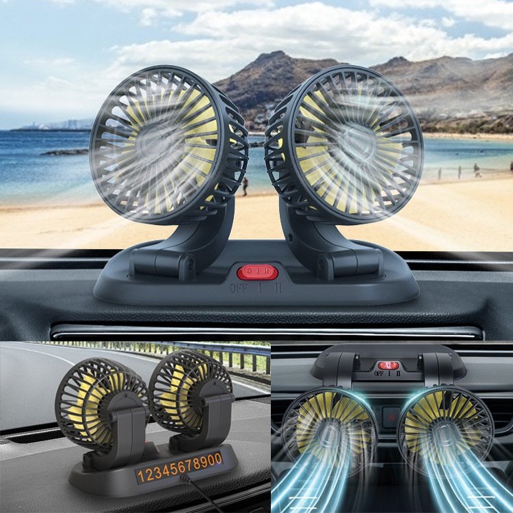 Portable Dual Head Car Fan – 360° Rotation Car Air Cooling Fan