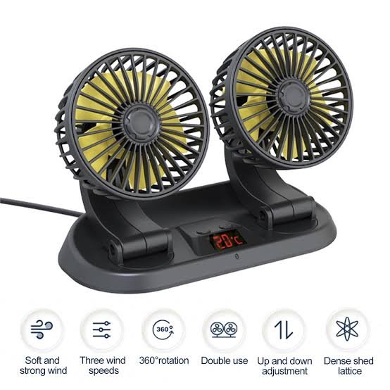 3-Speed Dual Head Car Fan with Number Plate